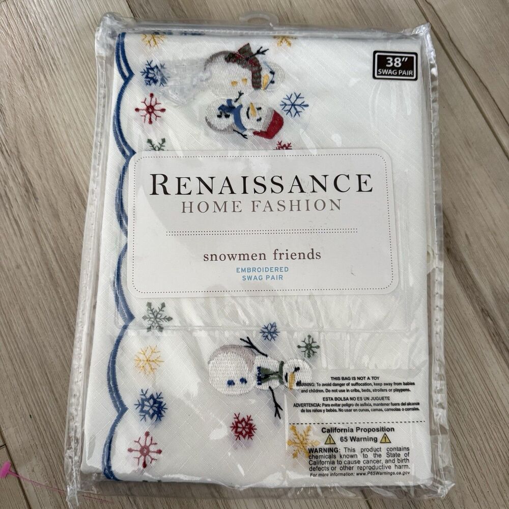 Renaissance Home Fashion Snowman Friends 38” Embroidered Pair New